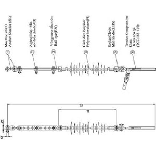 Chuỗi Néo cách điện Polymer 24/35/110kV - Tải trọng 120kN